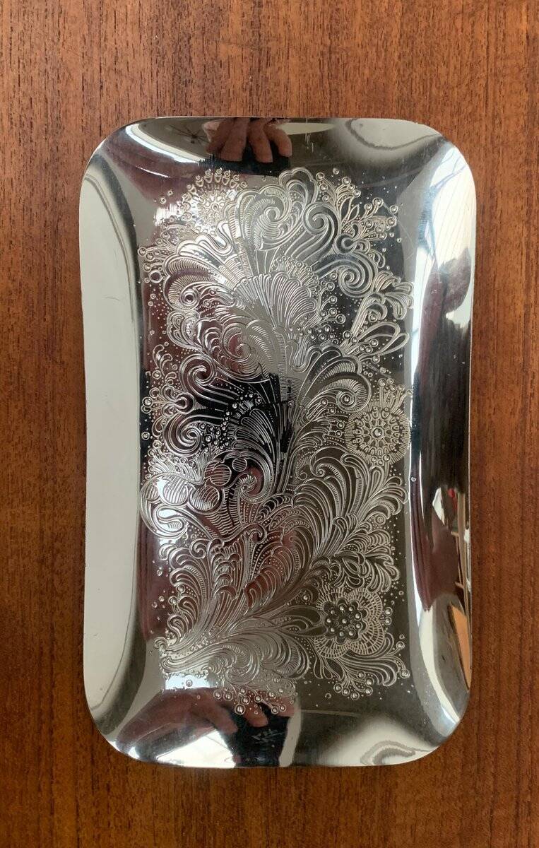 Vintage German floral metal plate by WMF