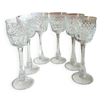 Set of 6 Large Stemmed Glasses. Empire Style. Ajka Crystal. Height 21.5 cm