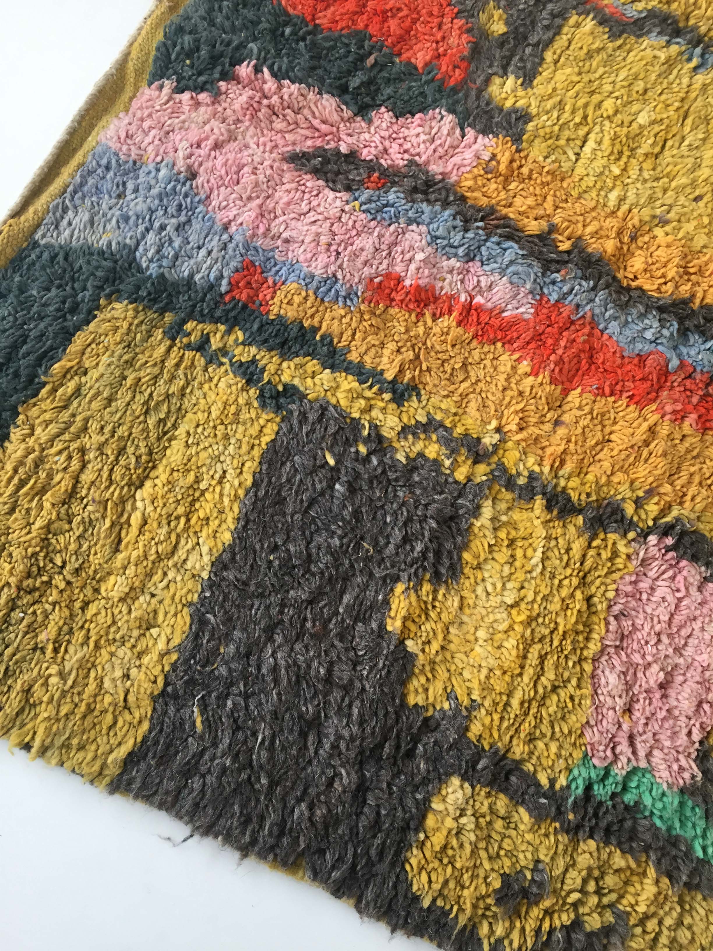 Moroccan Berber carpet Boujaad ochre with colorful patterns 253x142cm