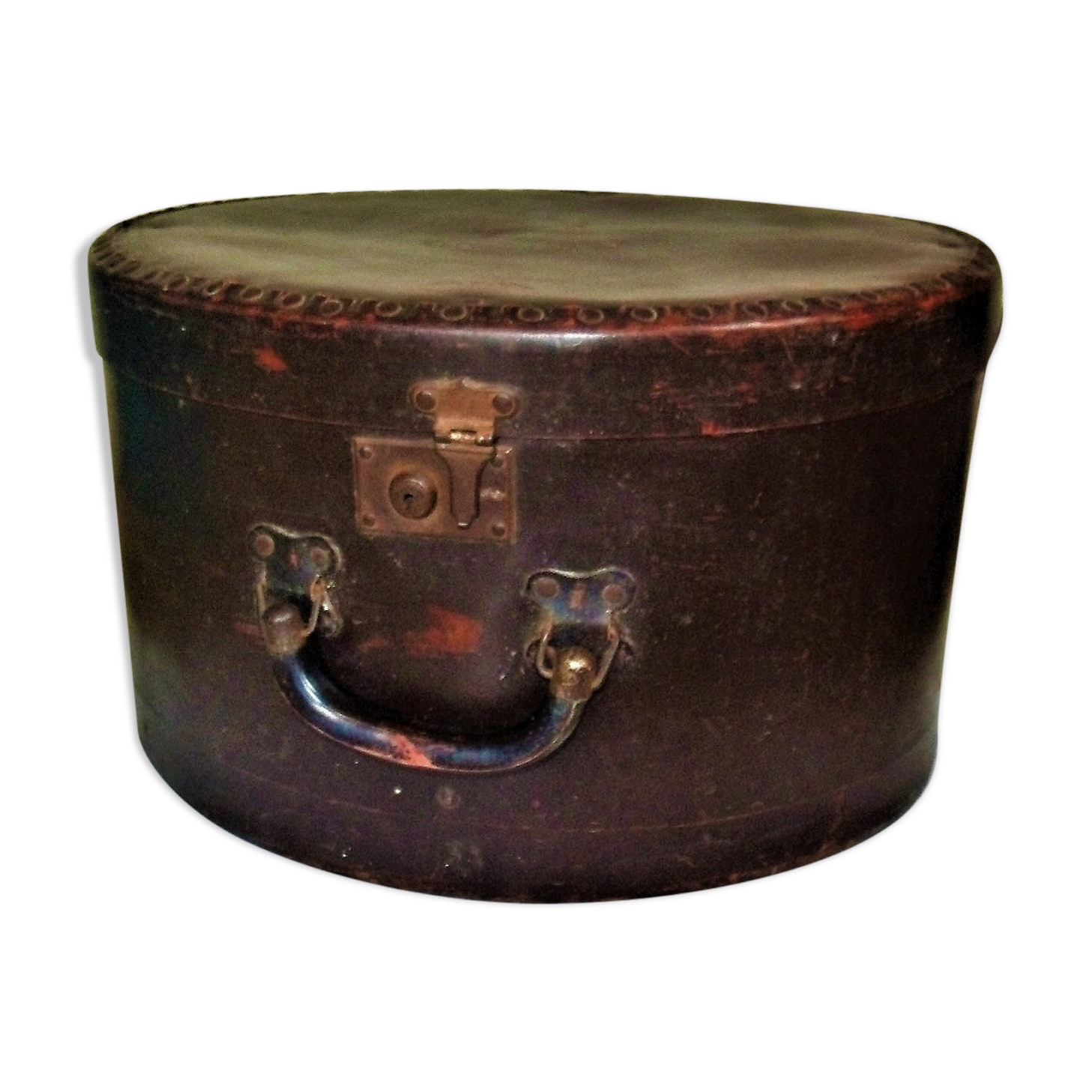 Studded old leather hat box