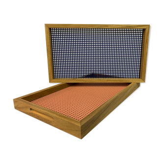 Set of 2 trays smoked oak or afrormosia