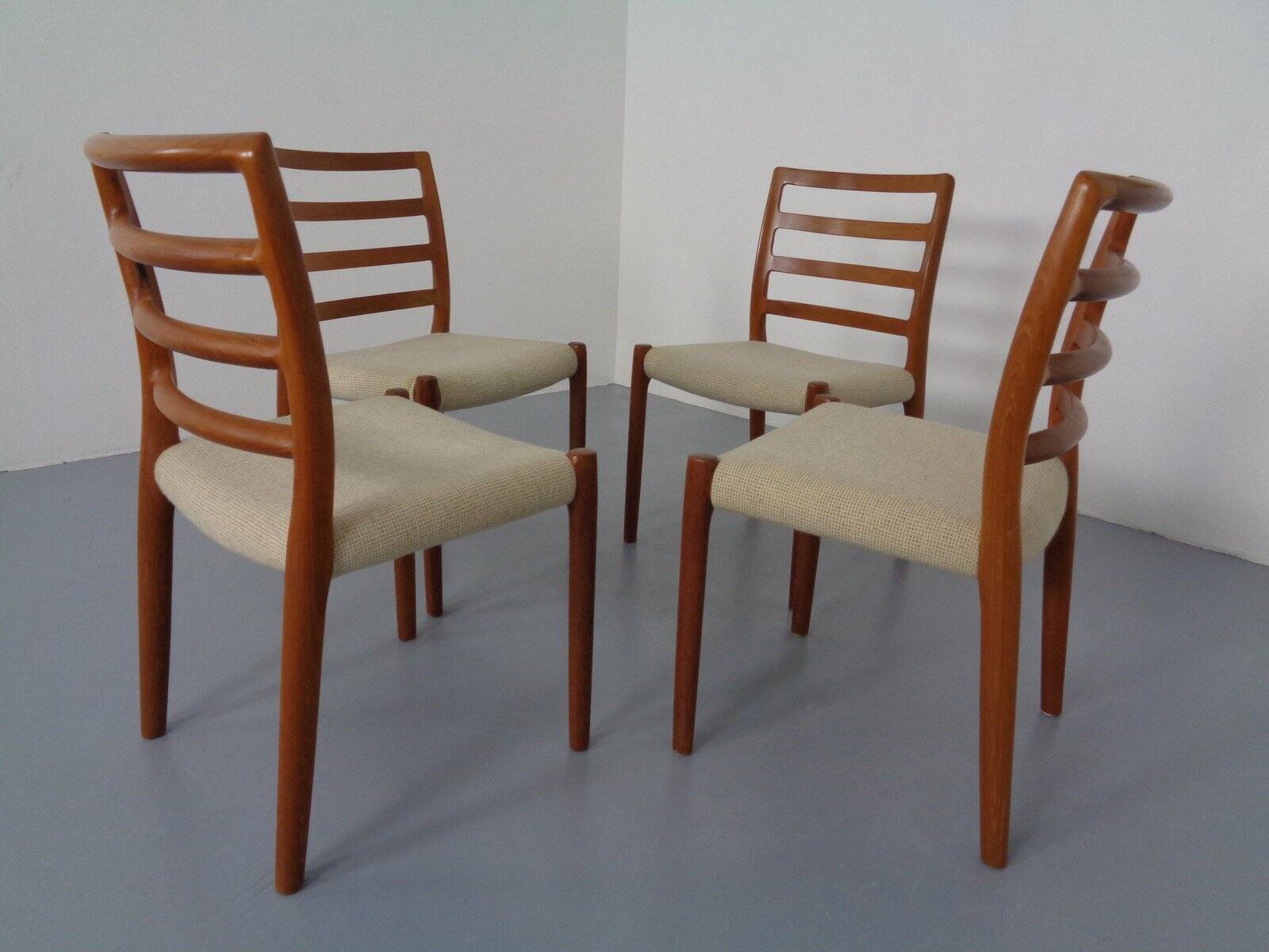 Vintage Danish 85 Dining Chairs in Teak and Wool by Niels Otto Møller for J.L. Møllers, 1960s, Set of 4