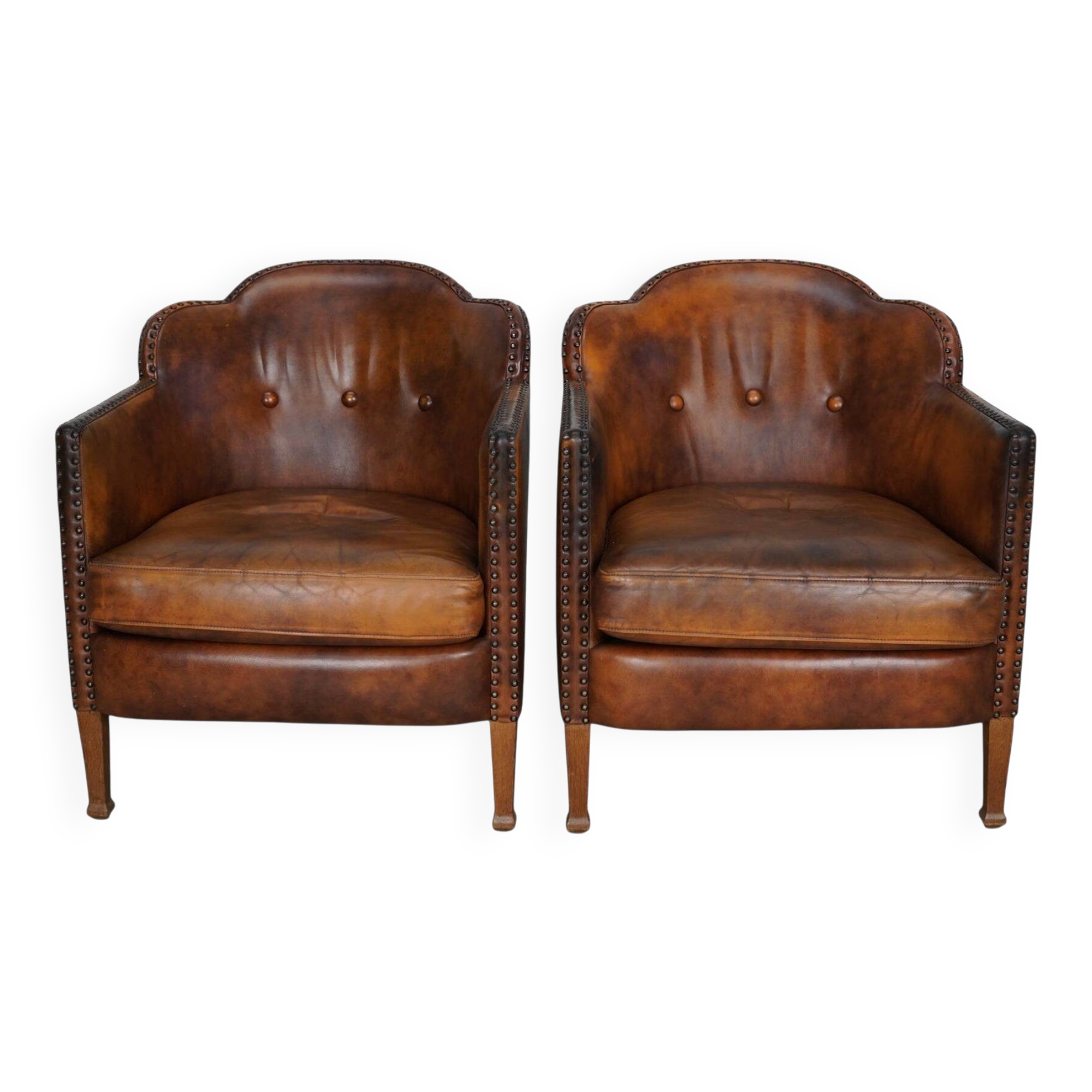 Vintage Dutch Cognac-Coloured Leather Club Chair, Lot of 2