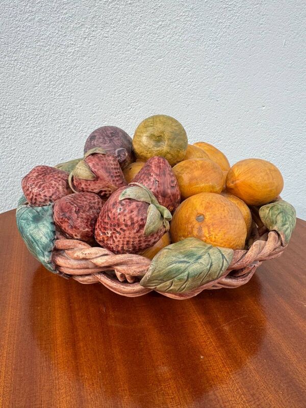 Corbeille à fruits trompe l’œil, Portugal années 70