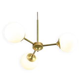 Lustre italien moderne du milieu du siècle en laiton et verre opalin, années 1960