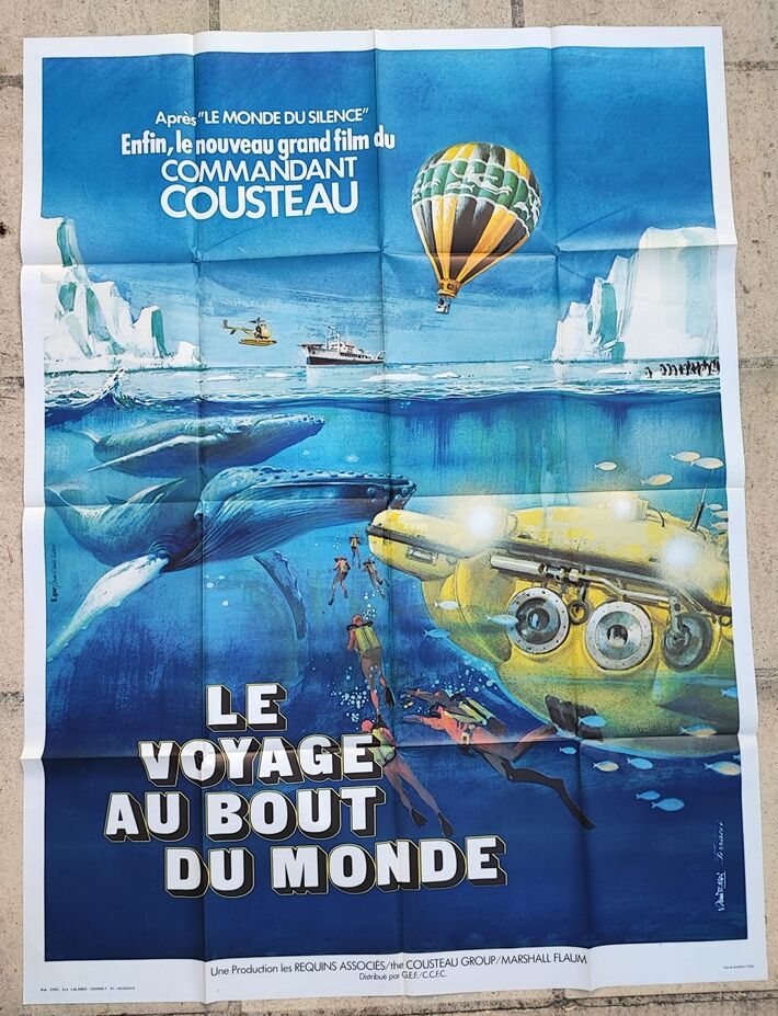 original poster of 1975 Voyage au bout du monde Jacques Yves Cousteau seabed 120x160 cm