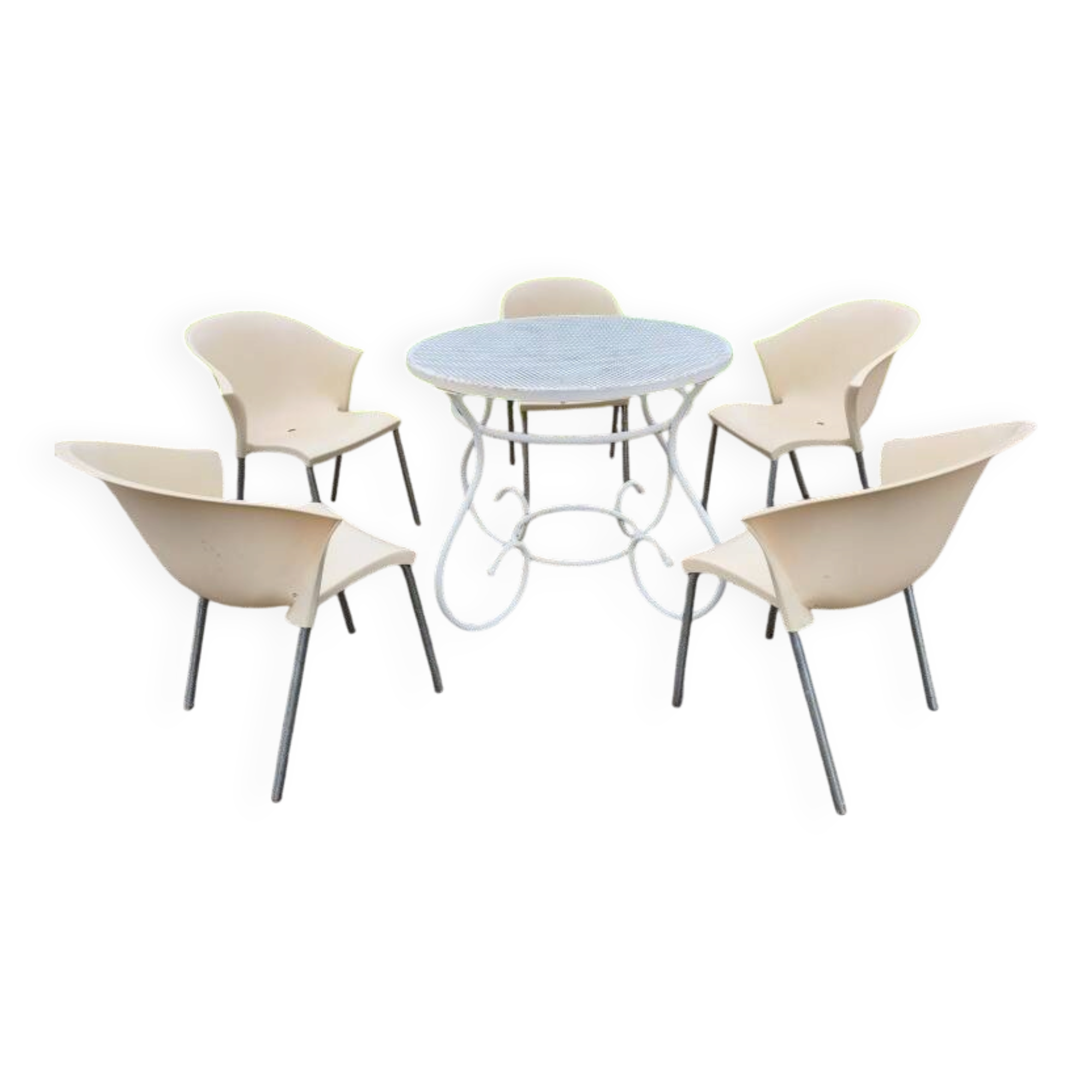 Salon de jardin fer forgé table + 5 fauteuils