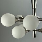12-flame Sputnik chandelier from the 1960s and 1970s, Kaiser Leuchten, opal glass design