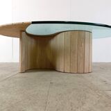 Table basse en travertin et verre années 1970