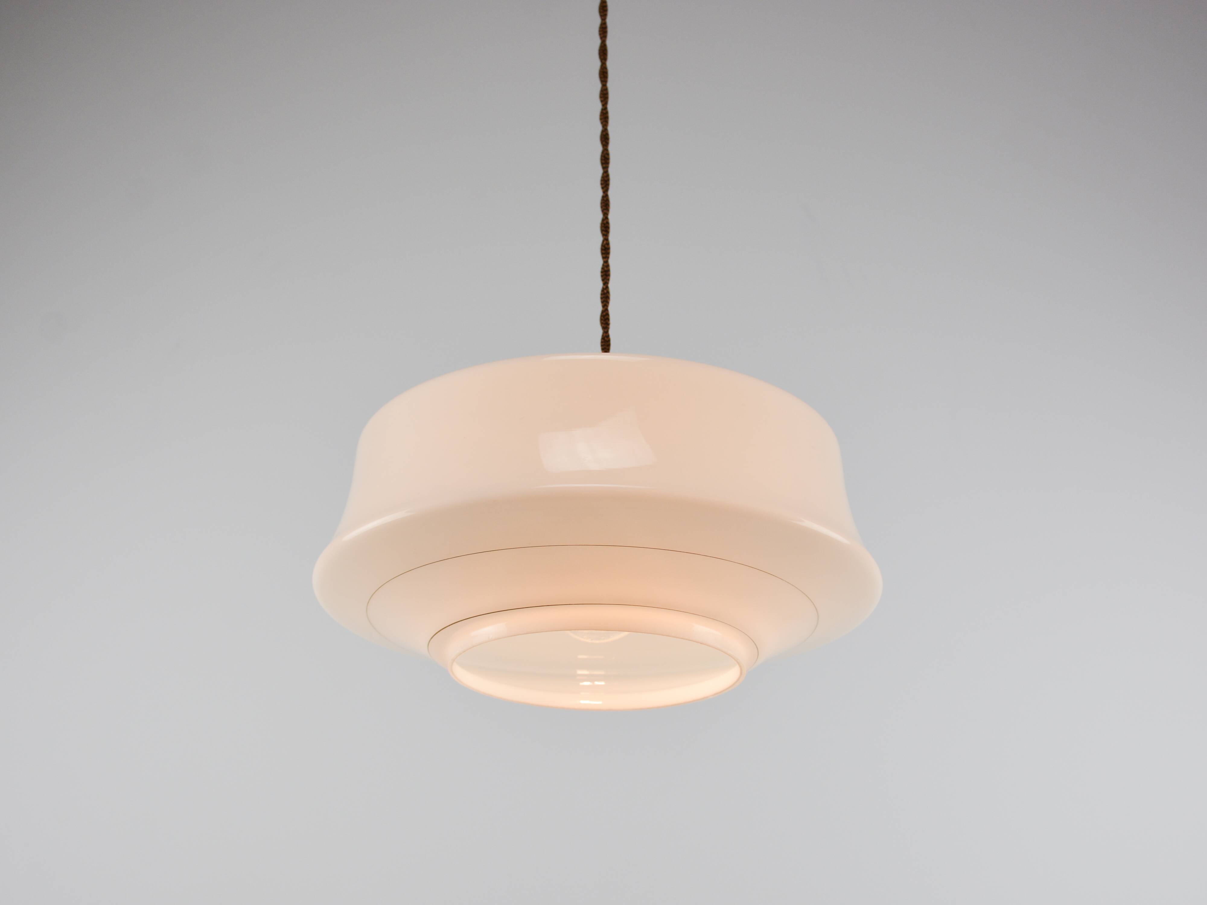 Vintage Mid-Century Modern White Glass Pendant Lamp