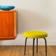 Black iron stool and boiled wool, green, 1960
