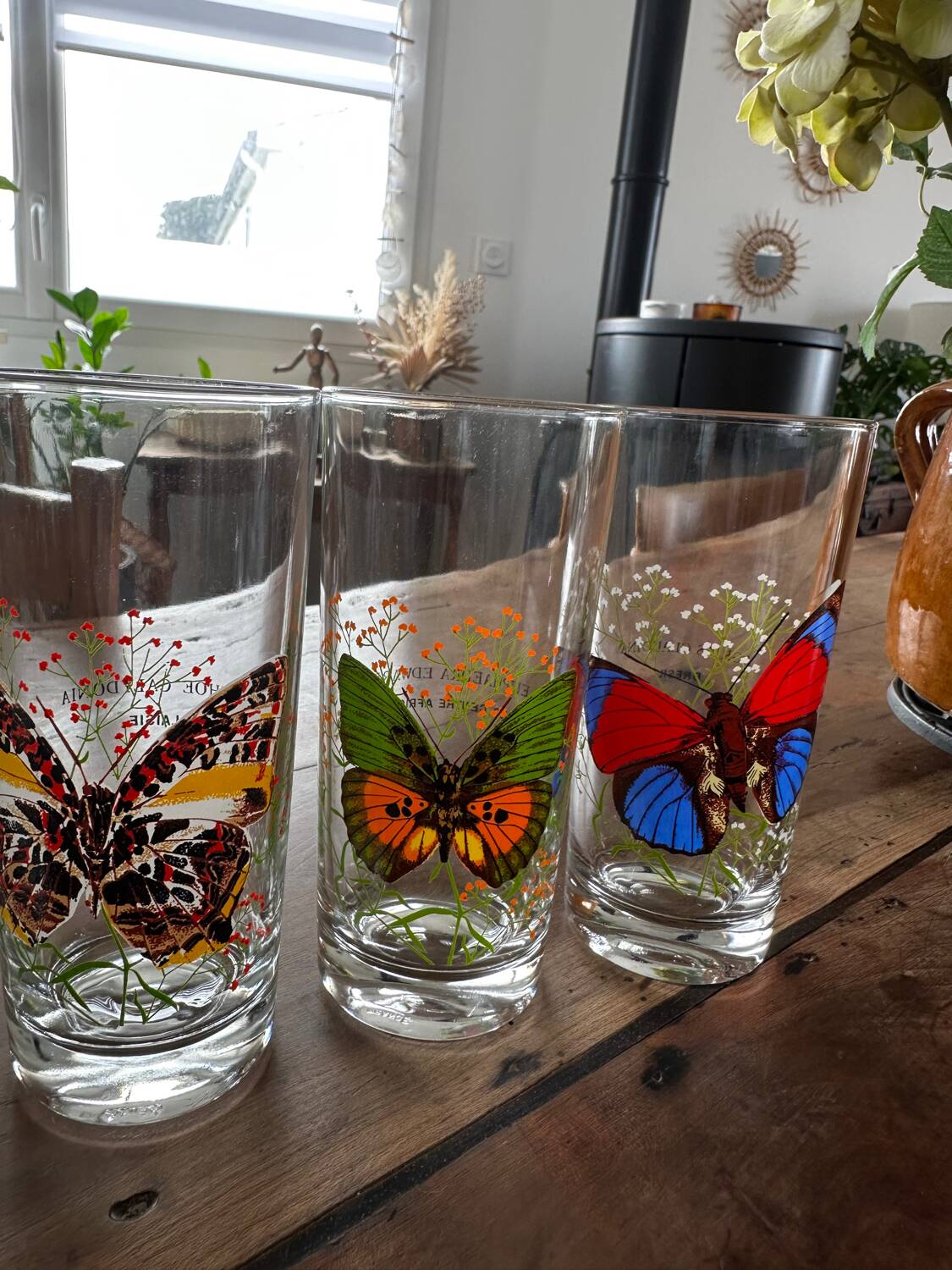 Set of 6 vintage glasses with butterfly decoration – 70s/80s