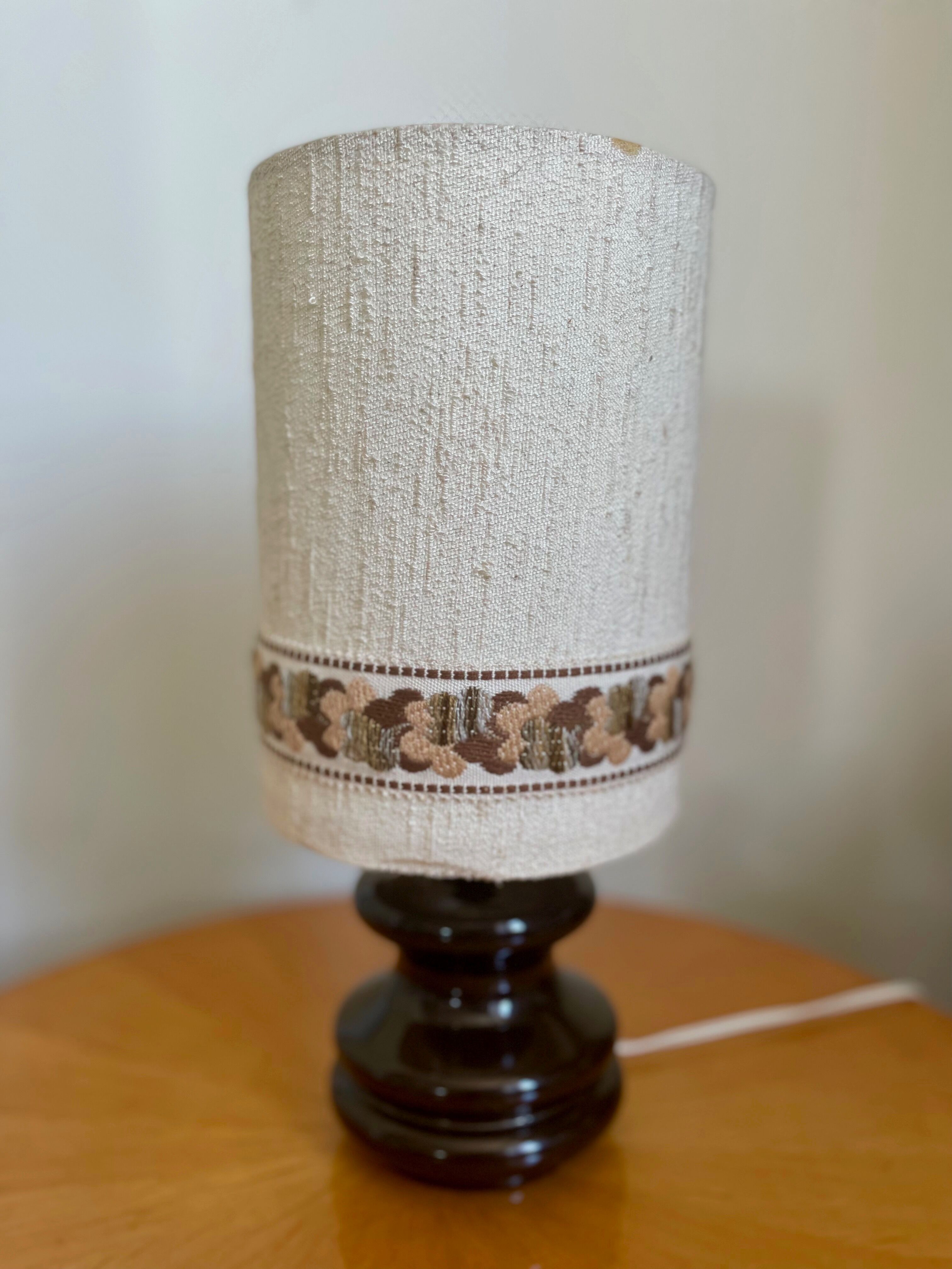 Vintage ceramic lamp and shade, 1970