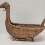 Zoomorphic basket bird, wicker braided vintage