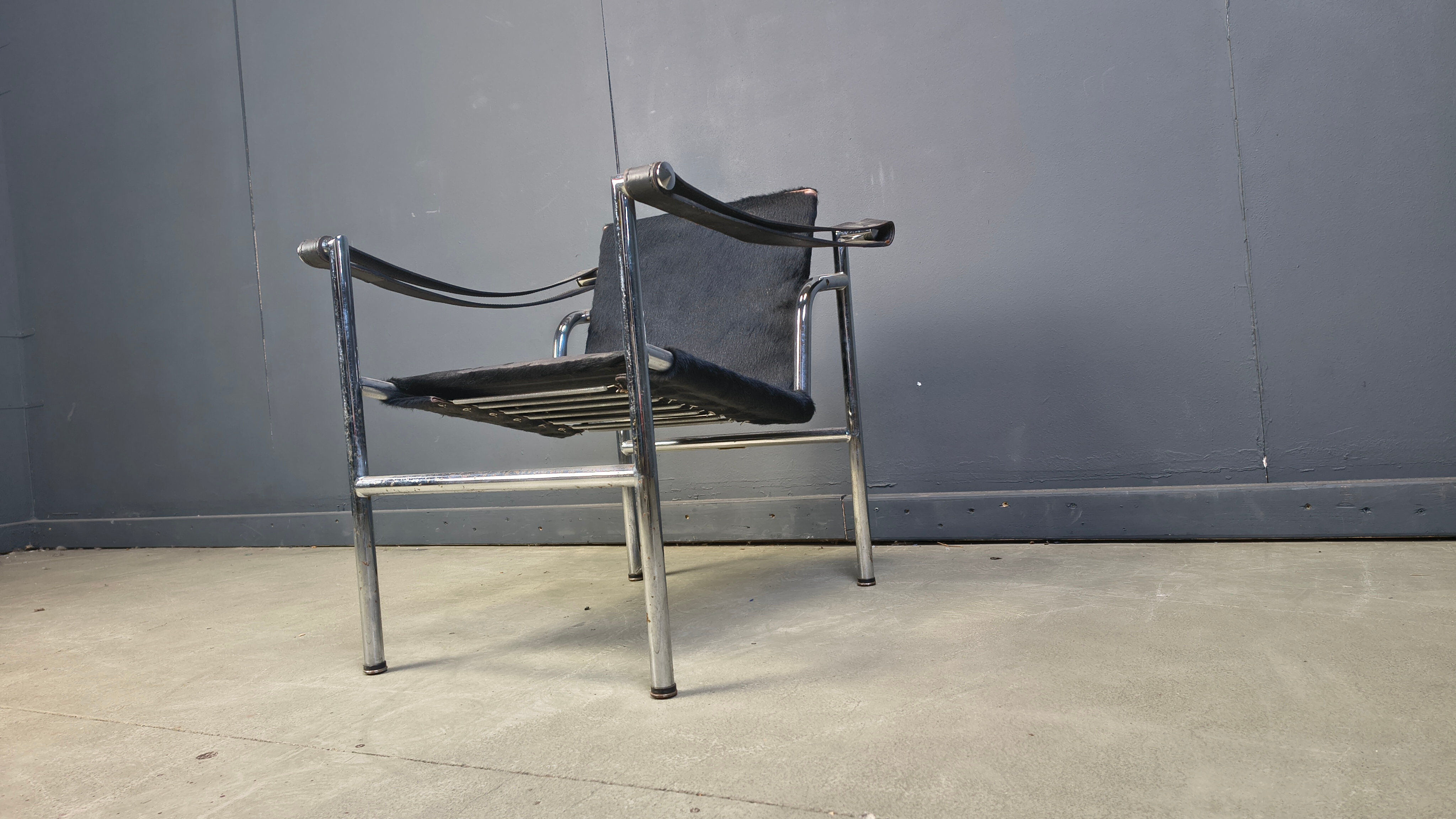 LC-1 chair in black ponyskin by Le Corbusier for Cassina 1970s