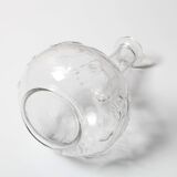 Vintage Glass Decanter: Roses Patterned Wine Carafe, Empoli Italy 1950s