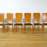 6 Vintage Blond Oak Chairs, France 1960