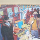 Peinture signée Patrice Landauer, peinture vintage, peinture sur panneau de bois