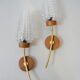 Pair of vintage wall lamps 1960 brass wood & glass