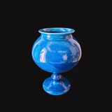 Large Turquoise Crackle Earthenware Footed Bowl Vase