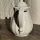 White earthenware teapot with blue and silver trim H22.5
