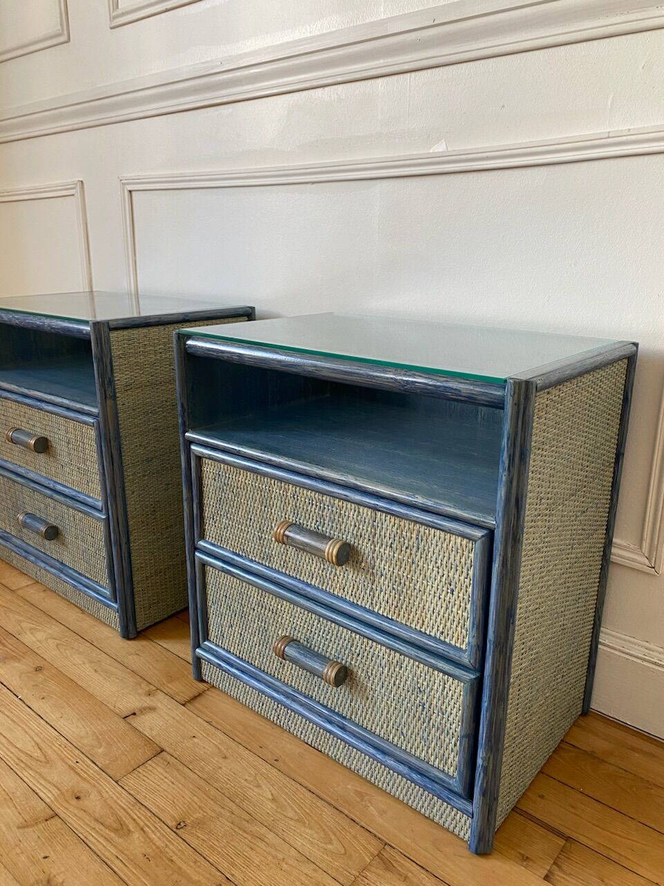 Pair of vintage rattan bedside tables