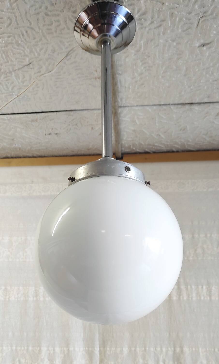 Opaline globe industrial pendant light - mid. 20th century