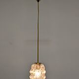 Vintage pendant lamp in molded glass and brass