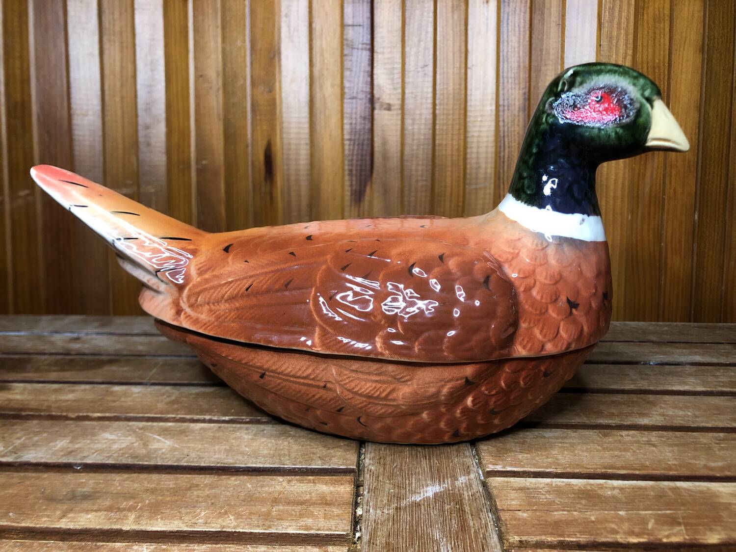 Old michel caugant terrine pheasant shape vintage ceramic