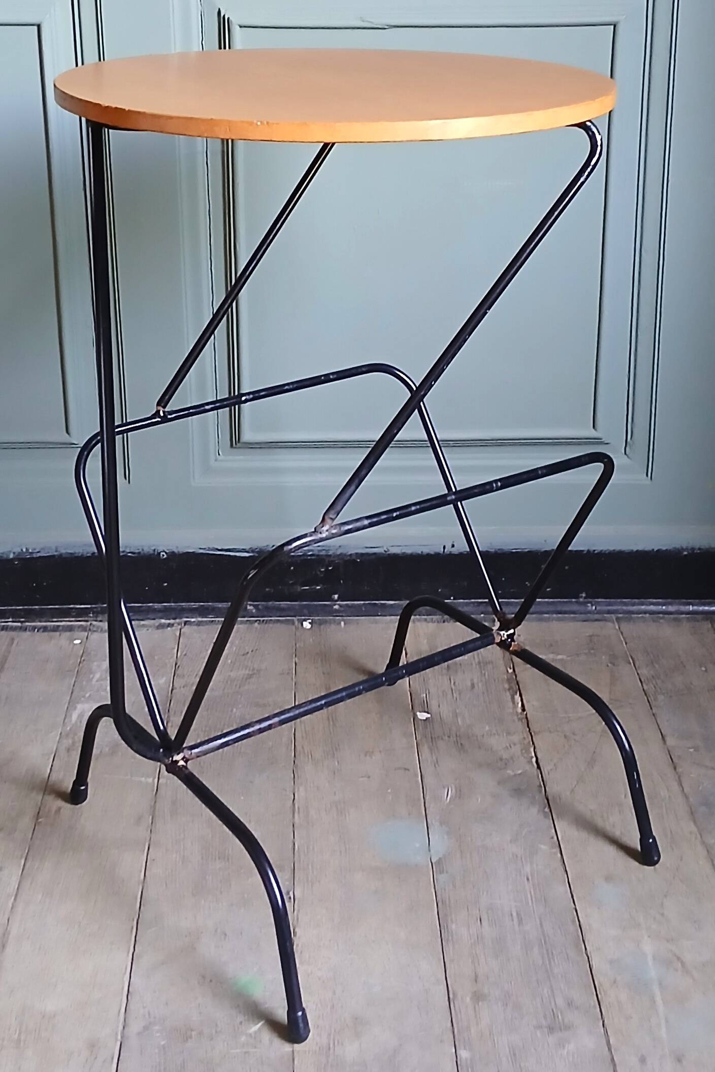 Side table with magazine holder, light oak, 1960.