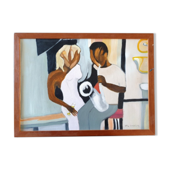 Huile sur toile "Le saxophoniste", M.L Gourlay