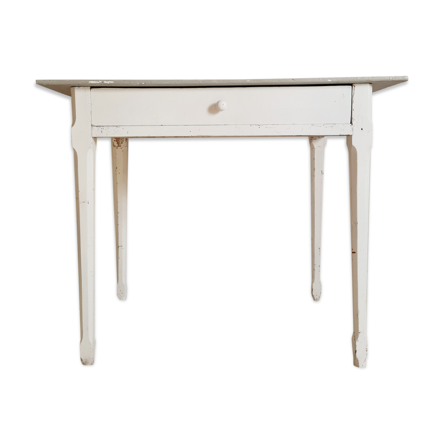 Table de ferme blanche et grise avec son tiroir