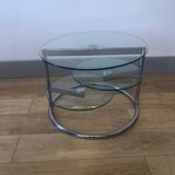 Vintage glass + steel table Bauhaus design