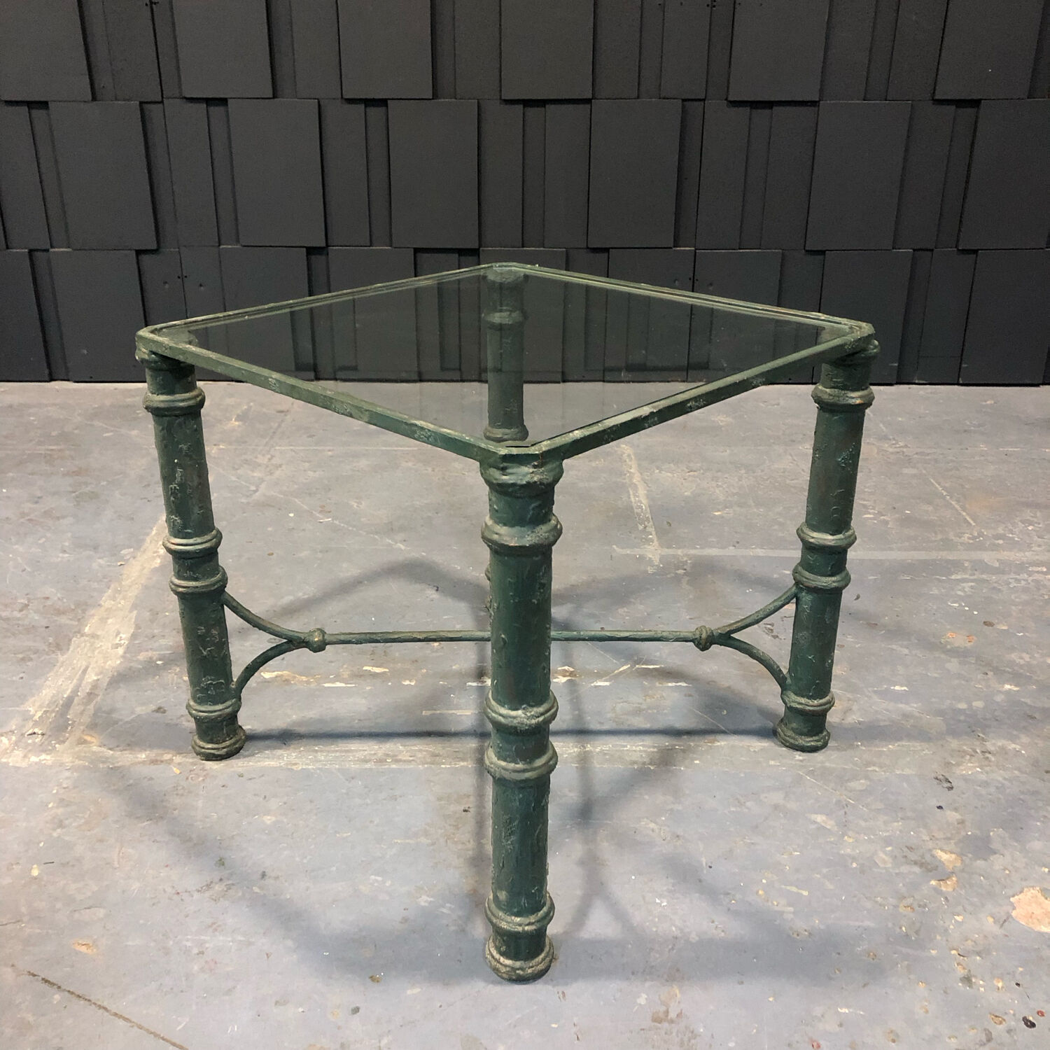 Iron and green antique patina side table