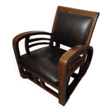 Leather and teak armchair