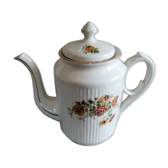 Coffee service, decoration stylized flowers yellow and orange, large coffee maker, sugar bowl, milk pot