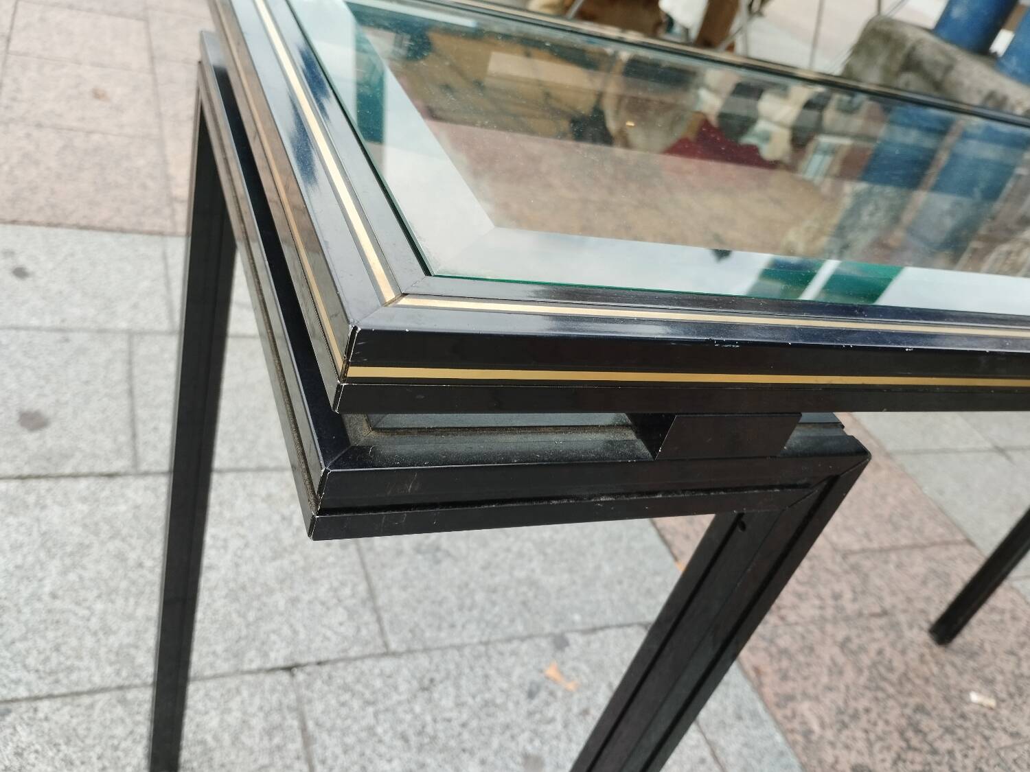 Old console with vintage glass top