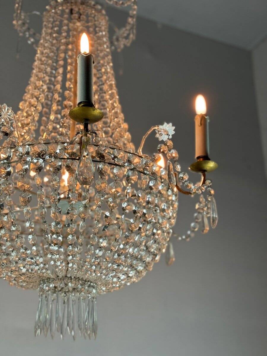 Pearl Bag Chandelier, Cut Crystals Circa 1900