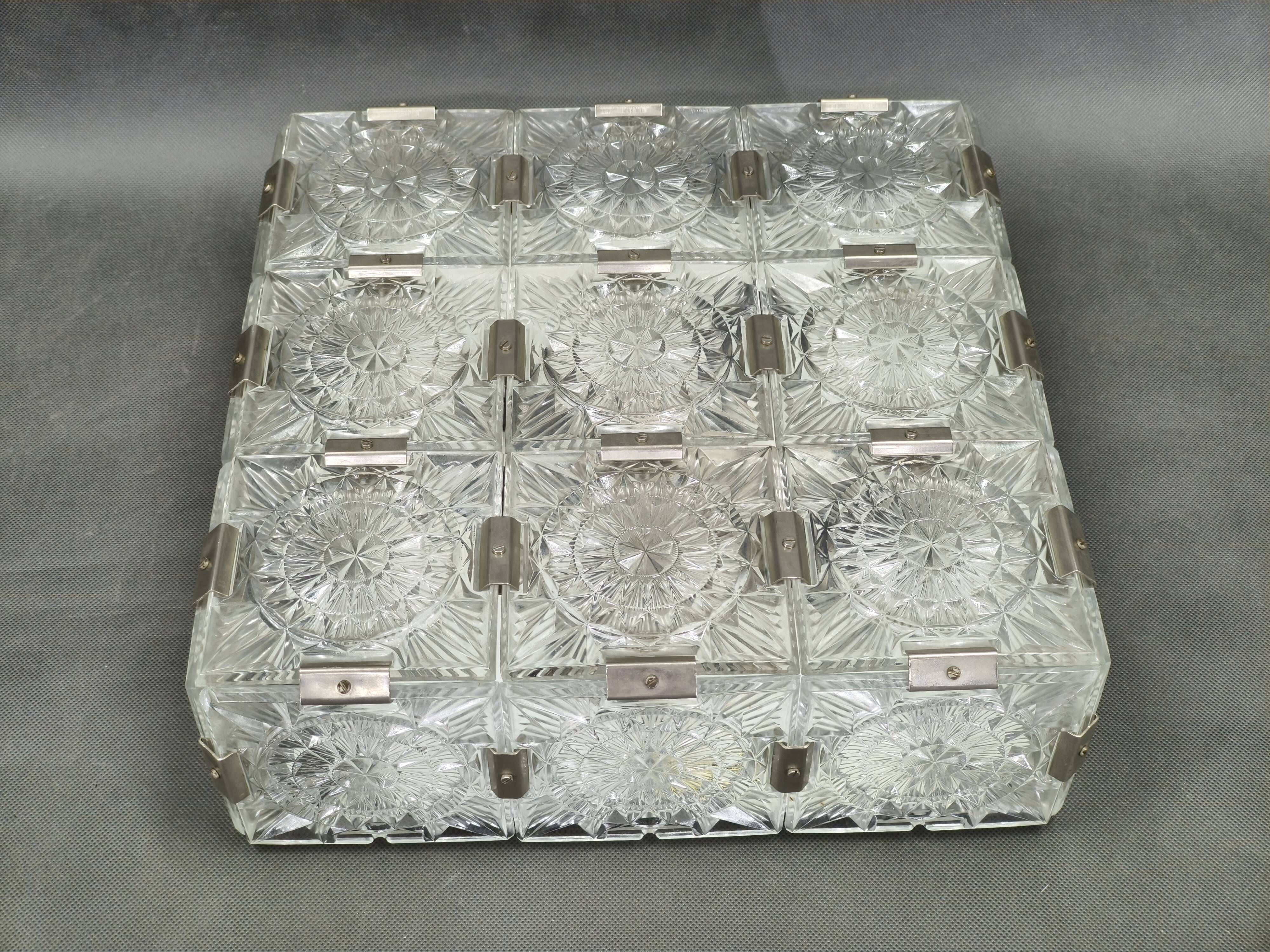 Czech Cut Glass Flush Mount Ceiling Light, Kamenický Šenov 1970s
