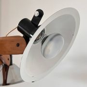 Three-light floor lamp in wood and chrome metal, Spain 1970s.