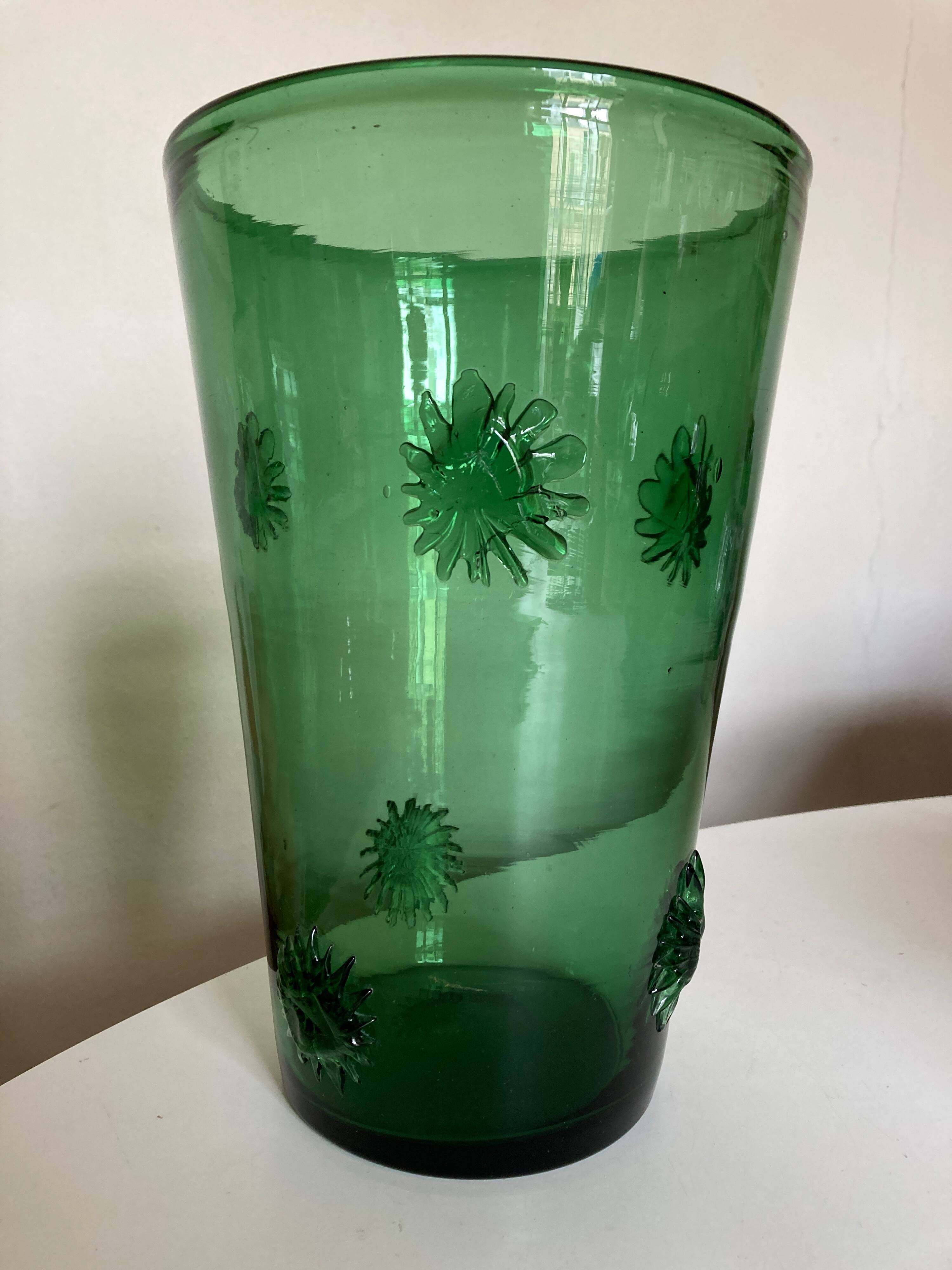 Xxl vase in sun-blown glass italian work empoli 1960