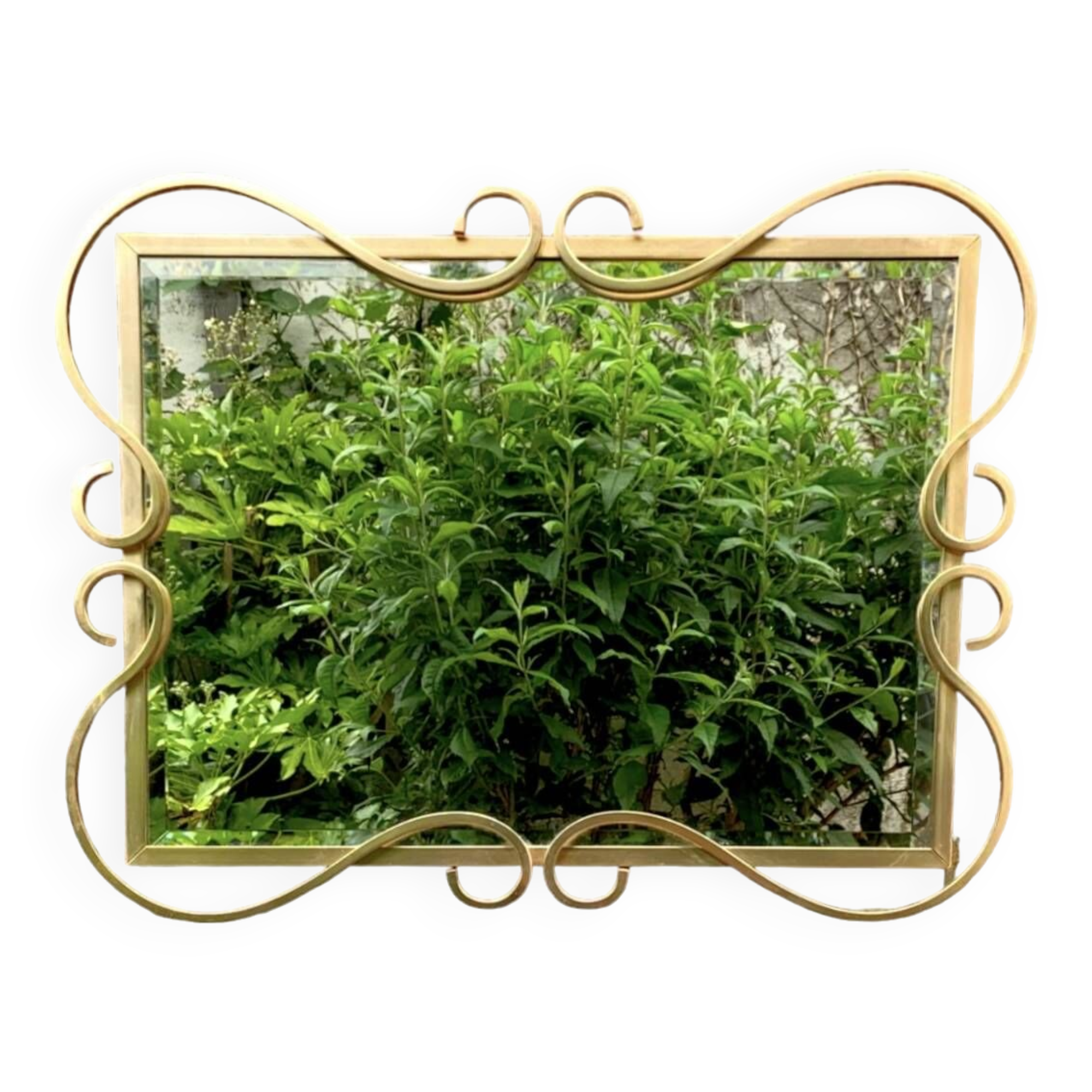 Hollywood Regency Beveled Mirror in Gold Anodized Aluminum