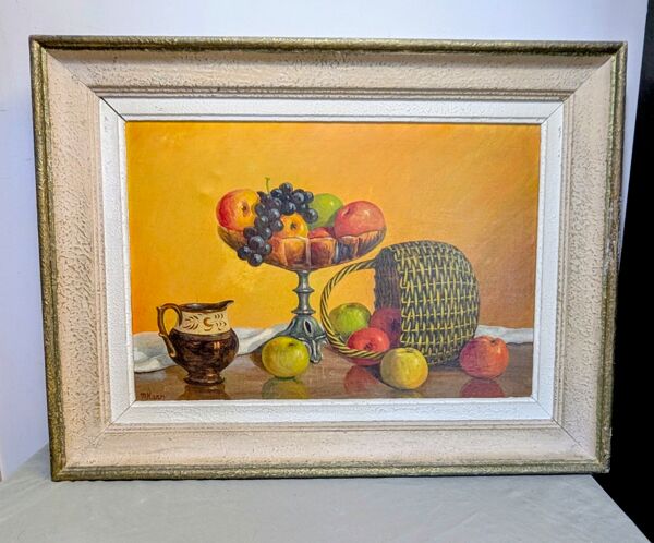 Ancien tableau nature morte fruit coupe Panier HST cadre Montparnasse