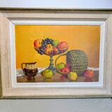 Old still life painting fruit bowl basket HST Montparnasse frame