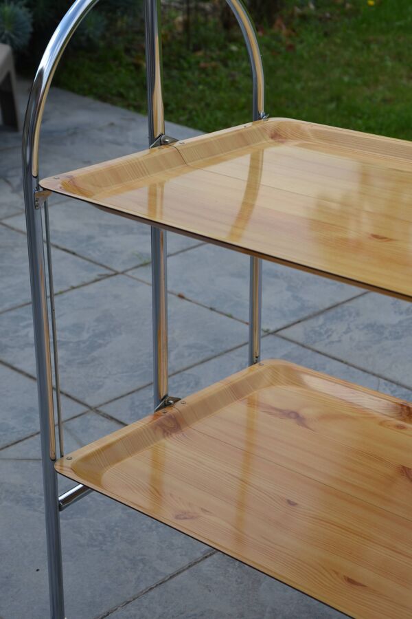 Desserte pliante chariot sur roues métal chromé et formica