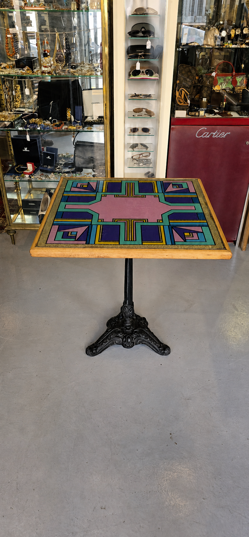 Vintage bistro table hand-painted by Bing, Cannes, 1990s.