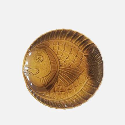 Lot de 4 assiettes plates à poisson céramique marron Digoin Sarreguemines