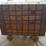 Old Vintage Indian Box on Wooden Wheels Early 20th S