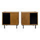 Pair of modernist sideboards with black glass doors in oak veneer.