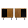 Pair of modernist sideboards with black glass doors in oak veneer.